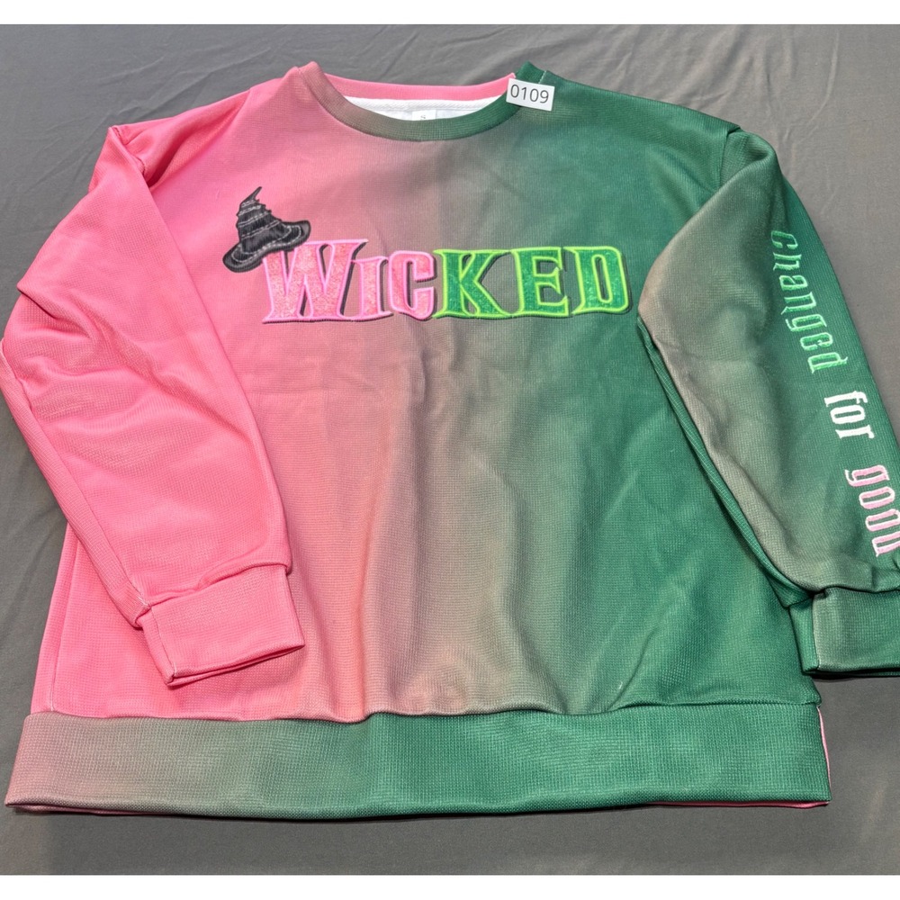 Wicked Musical Pink Green Ombre Sweatshirt Changed For Good Graphic S